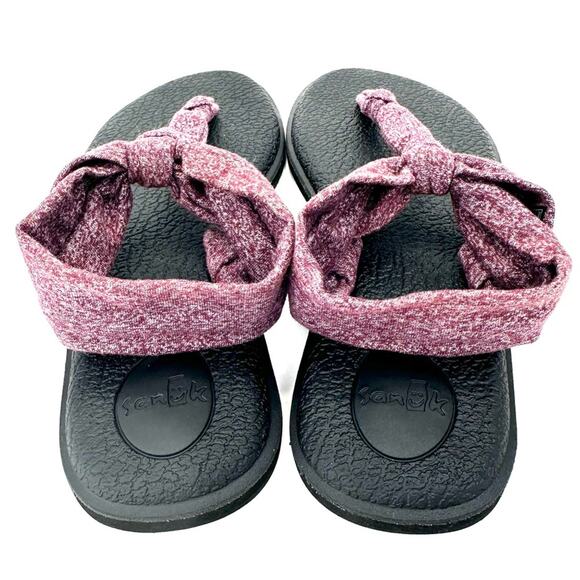 Sanuk Ella Women Yoga Foam Sandal Size 9 Burgundy Fabric Slingback Thong-Toe - Picture 6 of 10